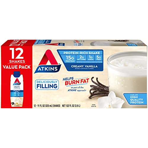 Atkins Creamy Protein-Rich Shake With High Protein, Vanilla, 11 Fl Oz (Pack of 12)