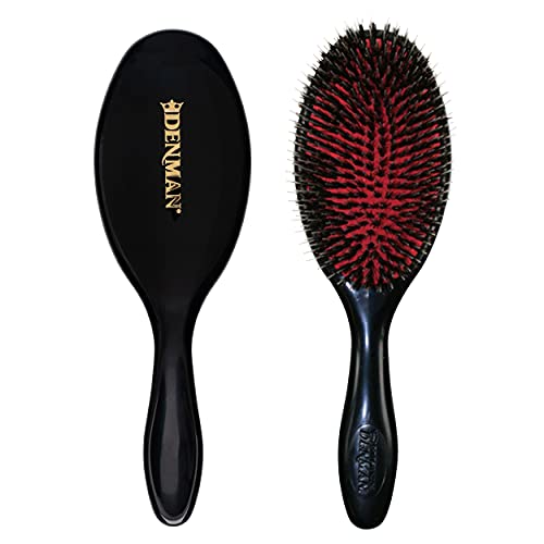 Denman Cushion Hair Brush (Small) with Soft Nylon Quill Boar Bristles – Porcupine Style for Grooming, Detangling, Straightening, Blowdrying and Refreshing Hair – Black, P081S