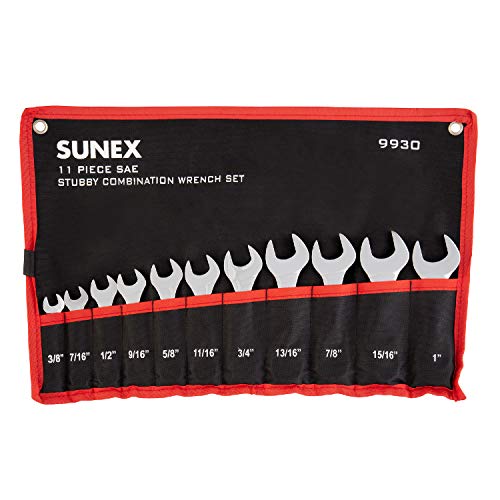 Sunex Tools 9930 SAE Stubby Combination Wrench Set, 3/8-Inch – 15/15-Inch, 11-Piece