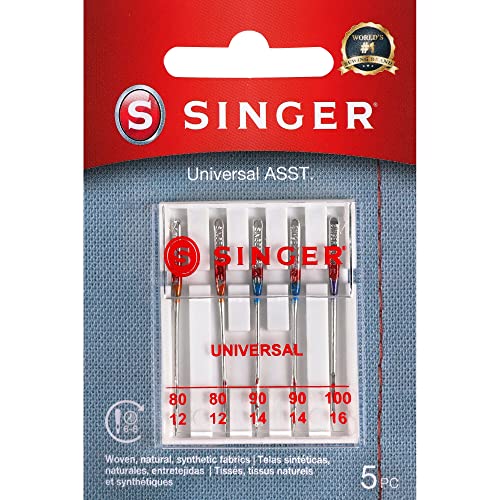 SINGER Regular Point Sewing Machine Needle, 5 count, Sizes 80/11, 90/14, 100/16
