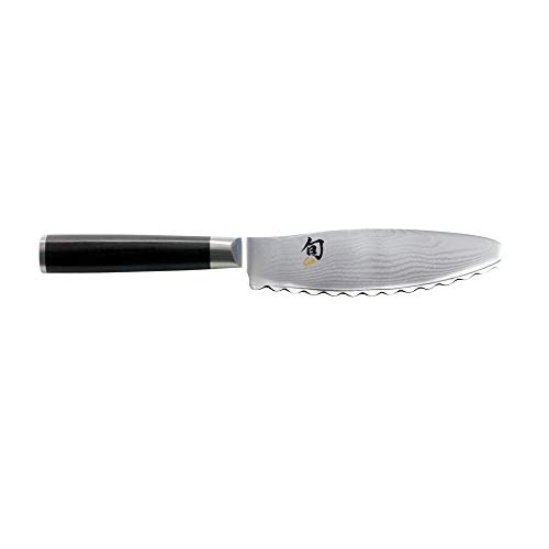 Shun Classic 6-inch Ultimate Utility Versatile, Multifunction Knife with Proprietary VG-MAX Cutting Core and Stainless-Steel Damascus Cladding Handcrafted in Japan by Highly-Skilled, 6 Inch