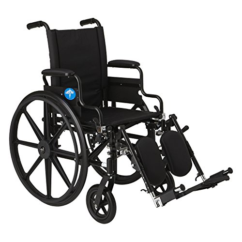 Medline Premium Ultra-Lightweight Wheelchair with Flip-Back Desk Arms and Elevating Leg Rests for Extra Comfort, Black, 16” x 16″ Seat