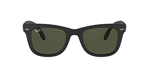 Ray-Ban RB4105 Folding Wayfarer Square Sunglasses, Matte Black/G-15 Green, 54 mm