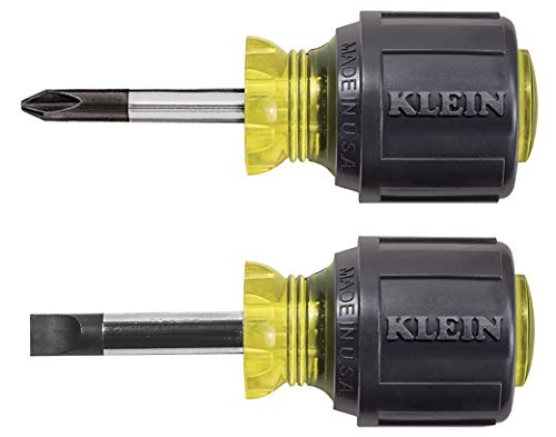Klein Tools 85071 Stubby Slotted and Phillips Screwdriver Set with 5/16-Inch Cabinet-Tips and 2 Phillips-Tip, 2-Piece