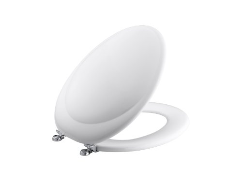 KOHLER K-4615-CP-0 Revival Elongated Toilet Seat with Polished Chrome Hinges, White