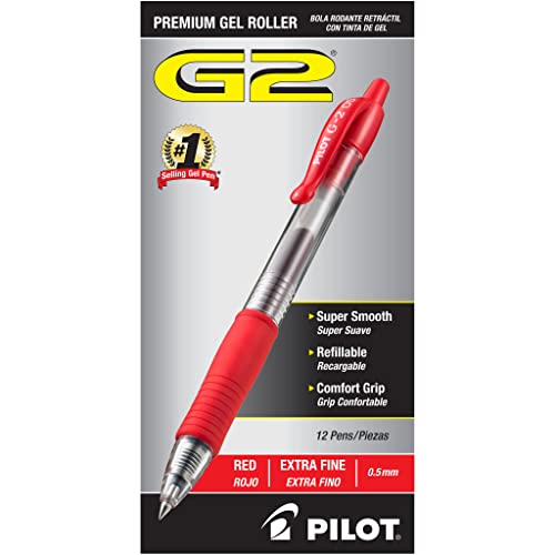 PILOT G2 Premium Refillable and Retractable Rolling Ball Gel Pens, Extra Fine Point, Red Ink, 12-Pack (31004)