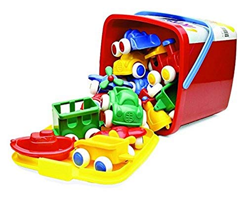Viking Vehicles & Boats Bucket Set – 15 Piece Assortment of 4″ Primary Color Cars, Trucks and Boats