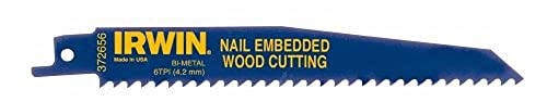 IRWIN Tools Reciprocating Saw Blade, Wood- and Nail-Embedded Wood-Cutting, 6-Inch, 6 TPI (372656P5)