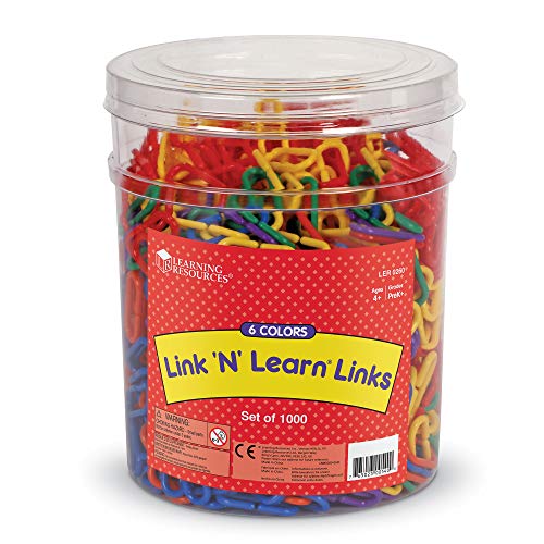 Learning Resource Rainbow Link ‘n’ Learn Links – Bucket of 1000 Pieces, Ages 4+| Grades PreK+ Preschool Supplies for Classroom and Homeschool, Early Counting & Sorting Skills