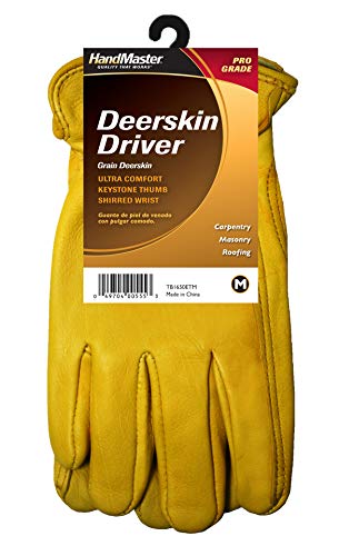 MAGID Unisex Deerskin Driver Gloves with Shirred Elastic Back, Gold, 1 Pair, Size 10/XL