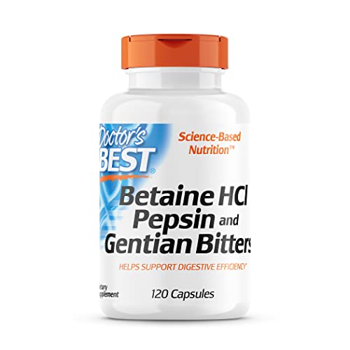 Doctor’s Best Betaine HCI Pepsin & Gentian Bitters, Digestive Enzymes for Protein Breakdown & Absorption, Non-GMO, Gluten Free, 120 Caps, Original Version (DRB-00163)