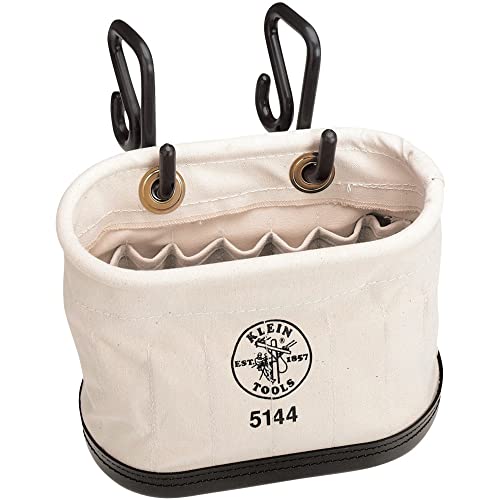 Klein Tools 5144 Canvas Bucket, Aerial Oval Tool Bucket with Black Molded Polypropylene Bottom, Includes Hooks, 15 Pockets