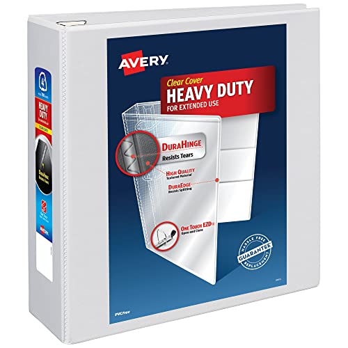 Avery Heavy-Duty View 3 Ring Binder, 4″ One Touch EZD Rings, 1 White Binder (79104)