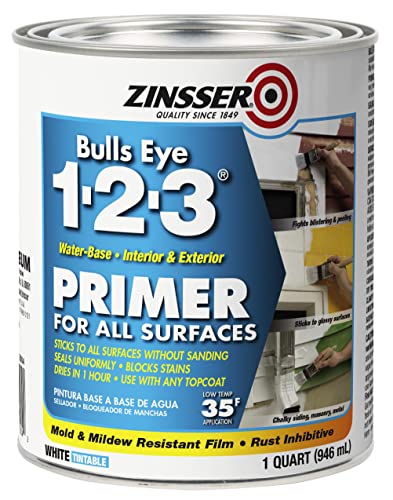 ZINSSER 1 qt 02004 White, Bulls Eye 1-2-3 Water-Based Stain Blocking Primer/Sealer
