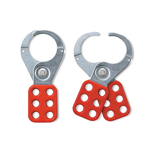 Master Lock 421 Lockout Tagout Hasp with Vinyl-Coated Handle and Extended Jaw, Red