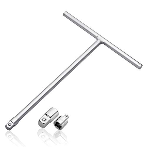 NEIKO 01135A 3/8″ Drive T Handle Wrench | 11” Length | Includes 1/4″ and 1/2” Adaptors | Cr-V Steel
