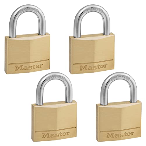 Master Lock 140Q Solid Padlocks, 4 Pack, Keyed-Alike, Brass, Silver
