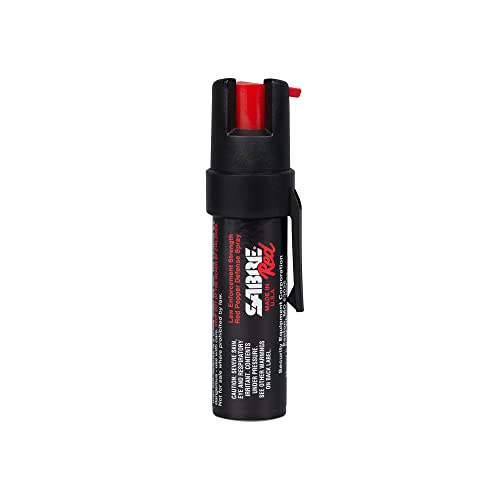 SABRE RED Compact Pepper Spray with Clip – Maximum Police Strength OC Spray with UV Dye, 10-foot (3 m) Range, 35 Bursts, Quick Access Belt Clip – Small and Easy to Carry On-the-Go, Black