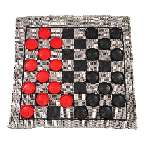 Jumbo Checkers Rug Game, 3 Inch Diameter Pieces (12 Red / 12 Black), Machine Washable, The Giant Original, Classic Family Fun Kid Activity, Lightweight/Travel Friendly, Indoor/Outdoor, Made in the USA