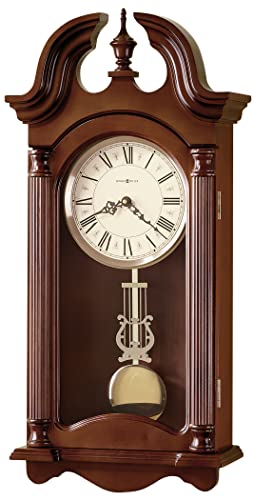 Howard Miller Everett Wall Clock 625-253 – Windsor Cherry Finish, Vintage Home Decor, Polished Brass Finished Pendulum, Quartz Triple-Chime Movement, Volume Control
