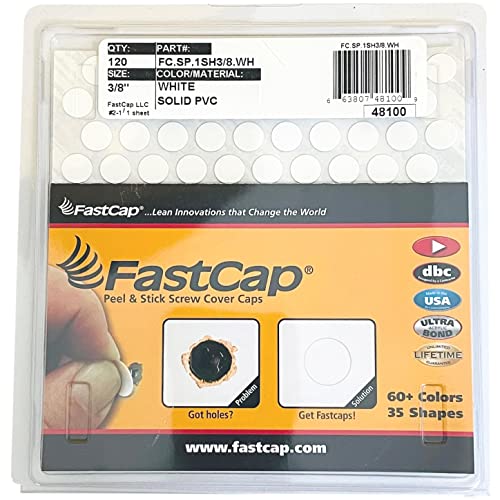 FastCap Adhesive Cover Caps PVC White 3/8″ (1 Sheet 120 Caps)