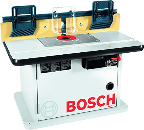 Bosch RA1171 Benchtop Laminated Router Table 25-1/2 in. x 15-7/8 in. MDF Top Cabinet Style with 2 Dust Collection Ports,Blue