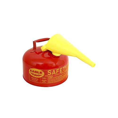 Eagle UI-20-FS Red Galvanized Steel Type 1 Gasoline Safety Can with Funnel, 2 gallon Capacity, 9.5″ Height, 11.25″ Diameter