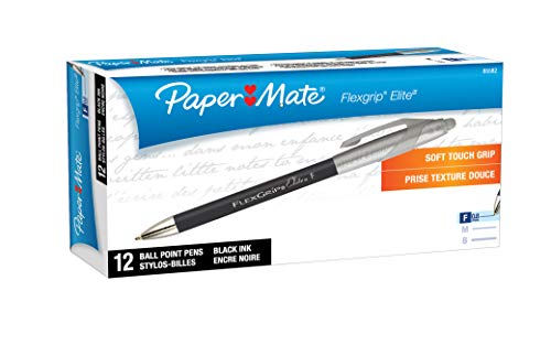 Paper Mate 85582 FlexGrip Elite Retractable Ballpoint Pens, Fine Point, Black, 12 Count
