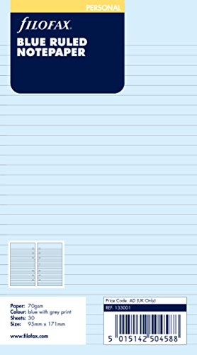 Filofax Ruled Notepaper Refill for Personal Organizers, Blue, 30 Sheets (13301), 133001