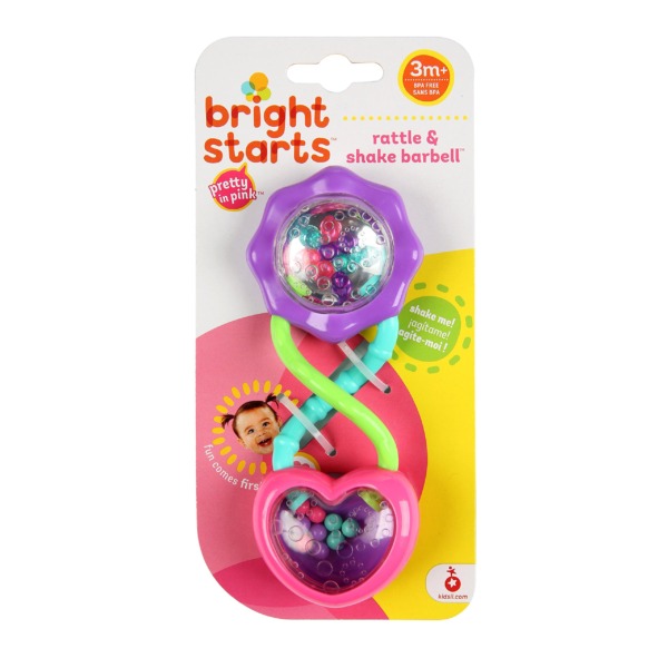 Bright Starts Rattle and Shake Barbell Toy – Pretty in Pink, Ages 3 Months +