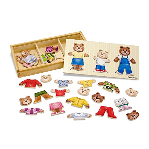 Melissa & Doug Mix ‘n Match Wooden Bear Family Dress-Up Puzzle With Storage Case (45 pcs) – Wooden Teddy Bear Puzzle, Sorting And Matching Puzzles For Toddlers Ages 3+