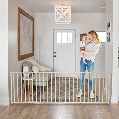 Toddleroo by North States 103″ Wide Extra Wide Swing Baby Gate, Made in USA: Oversized Spaces. No Threshold. One Hand Operation. Hardware Mount. Fits 60″- 103″ Wide (27″ Tall, Sustainable Hardwood)