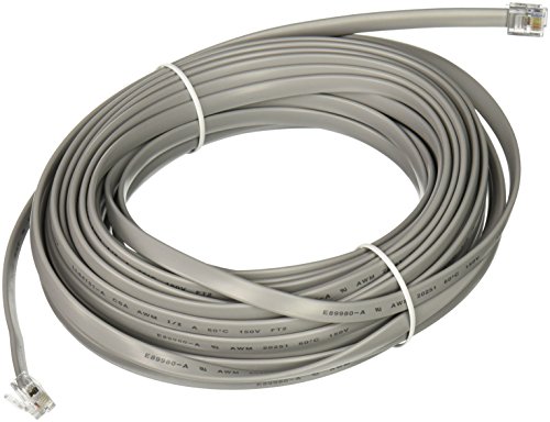 C2G 08115 RJ12 6P6C Straight Modular Cable, Telephone Cable, 50 Feet (15.24 Meters), Silver