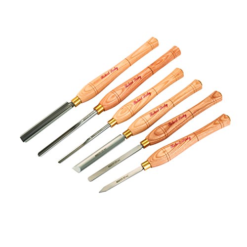 Robert Sorby 67HS 6 Piece Lathe Turning Set with 3/4″ Spindle Roughing Gouge, 3/8″ Spindle Gouge, 3/8″ Bowl Gouge, 3/4″ Standard Skew Chisel, 1/8″ Parting Tool and 1/2″ Round Nose Scraper 67HS