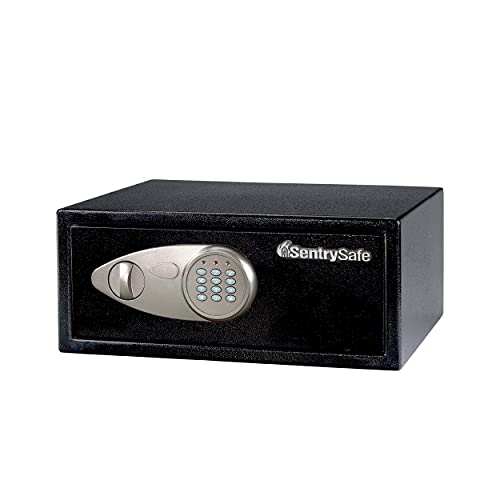 SentrySafe Security Safe with Digital Keypad Lock, Steel Safe with Interior Lining and Bolt Down Kit, California DOJ Certified for Gun Storage, 0.78 Cubic Feet, 7.1 x 16.9 x 13.8 Inches, X075