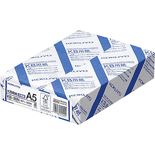 Kokuyo KB Paper, White Degree 80%, Paper Thickness 0.09 mm, 64gsm, A5, 500 Sheets, FSC Certified, Japan Import (KB-30N)