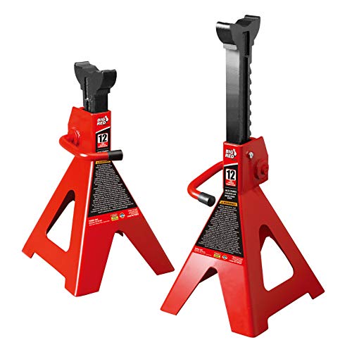 BIG RED T41202 Torin Steel Jack Stands: 12 Ton (24,000 lb) Capacity, Red, 1 Pair