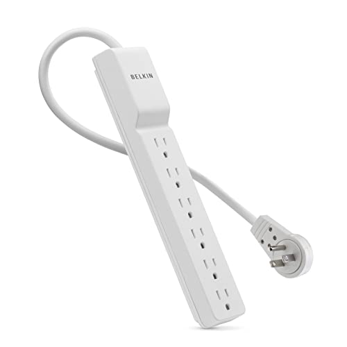 Belkin Power Strip Surge Protector – 6 AC Multiple Outlets – Flat Rotating Plug, 8 ft Long Heavy Duty Extension Cord for Home, Office, Travel, Computer Desktop & Charging Brick – White (720 Joules)