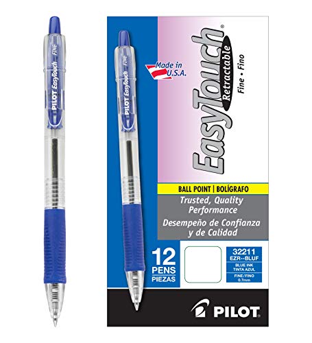 PILOT EasyTouch Refillable & Retractable Ballpoint Pens, Fine Point, Blue Ink, 12-Pack (32211)