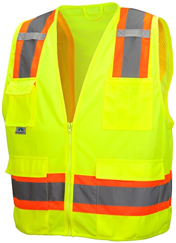 Pyramex Class 2 Surveyor’s Safety Vest with 8 Pockets, Hi-Vis Lime, 5XL