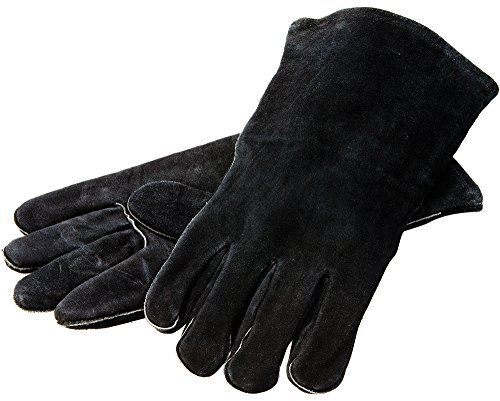 Lodge 18” Leather Outdoor Cooking Gloves – Heat Resistant Gloves for Cast Iron Cooking, Black