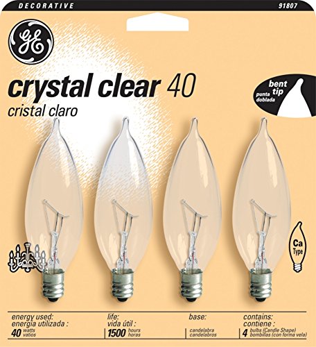 GE 16047 40-Watt Bent Tip Candelabra Base Light Bulb, Crystal Clear, 4-Pack