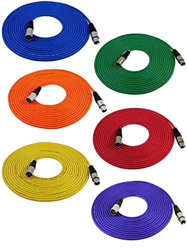 GLS Audio 25ft Mic Cable Cords – XLR Male to XLR Female Colored Cables – 25′ Balanced Mike Cord – 6 Pack