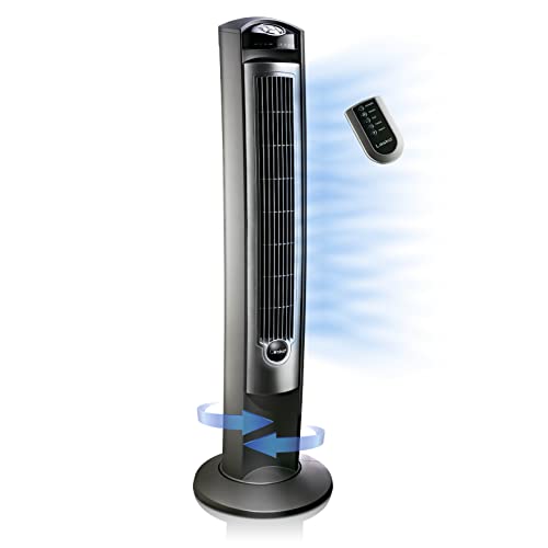 Lasko Oscillating Tower Fan, Remote Control, Timer, 3 Quiet Speeds, for Bedroom, Living Room and Office, 42″, Silver, T42951