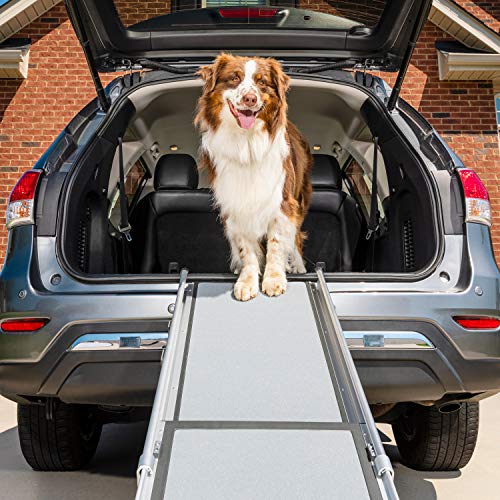 PetSafe Happy Ride Telescoping Dog Ramp for Cars, Trucks, & SUVs – Extends 39 to 72 Inches – Portable Pet Ramp for Large Dogs – Lightweight Aluminum Frame Weighs 13 lb, Supports up to 400 lb