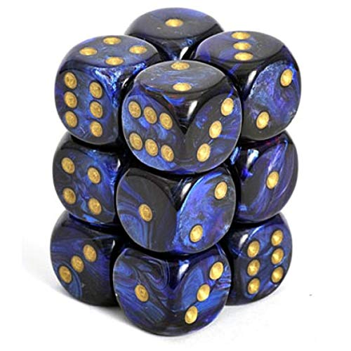 Chessex Dice d6 Sets: Scarab Blue with Gold – 16mm Six Sided Die (12) Block of Dice
