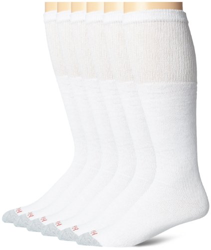 Hanes mens White Cushioned Over the Calf 6 Pack Pair athletic socks, White, One Size US
