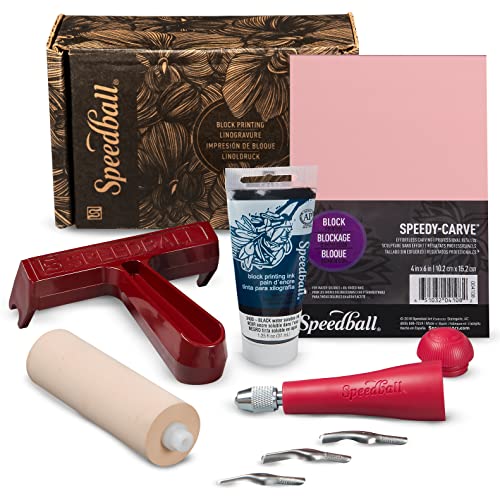 Speedball Super Value Block Printing Starter Kit – Includes Ink, Brayer, Lino Handle and Cutters, Speedy-Carve