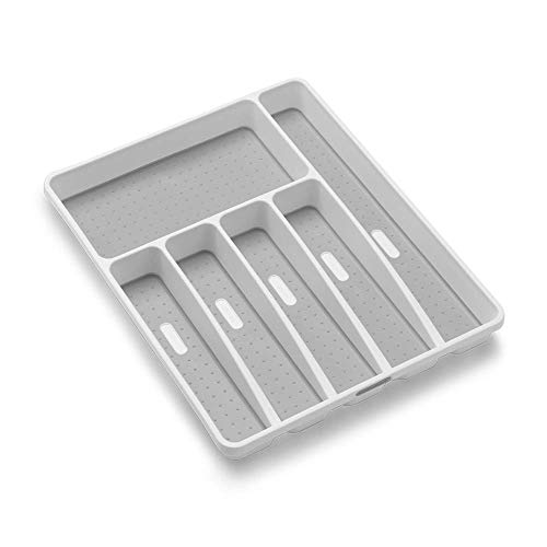 madesmart Classic Large Silverware Tray – White |CLASSIC COLLECTION | 6-Compartments| Kitchen Drawer Organizer | Soft-Grip Lining and Non-Slip Rubber Feet | BPA-Free