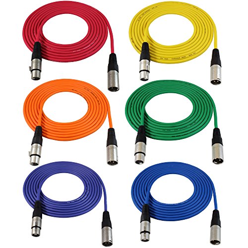 GLS Audio 12ft Mic Cable Patch Cords – XLR Male to XLR Female Colored Cables – 12′ Balanced Mike Cord – 6 Pack